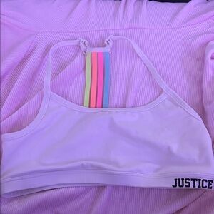 Justice White Sports Bra with Vibrant Straps